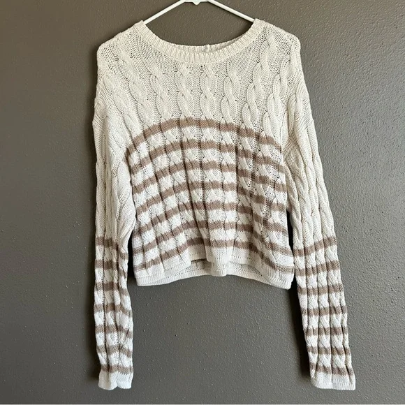 NWT Women’s American Eagle Striped Sweater - Cream and Tan - Picture 1 of 4